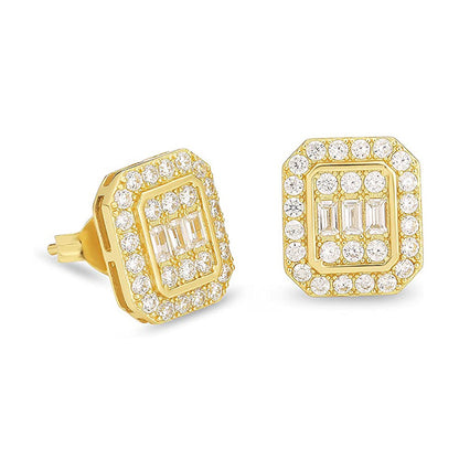 Men's ear studs set with square silver ear rings s925 silver ear stud silver jewelry
