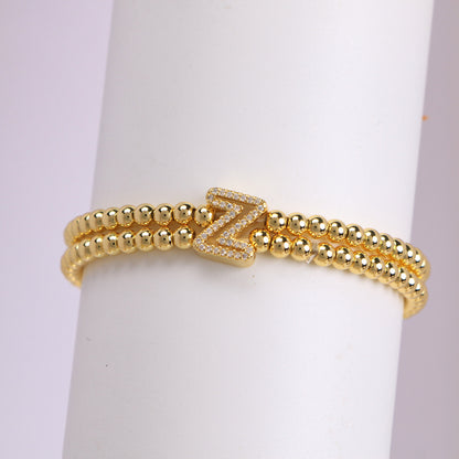 18K Bubble Letter Beaded Bracelet