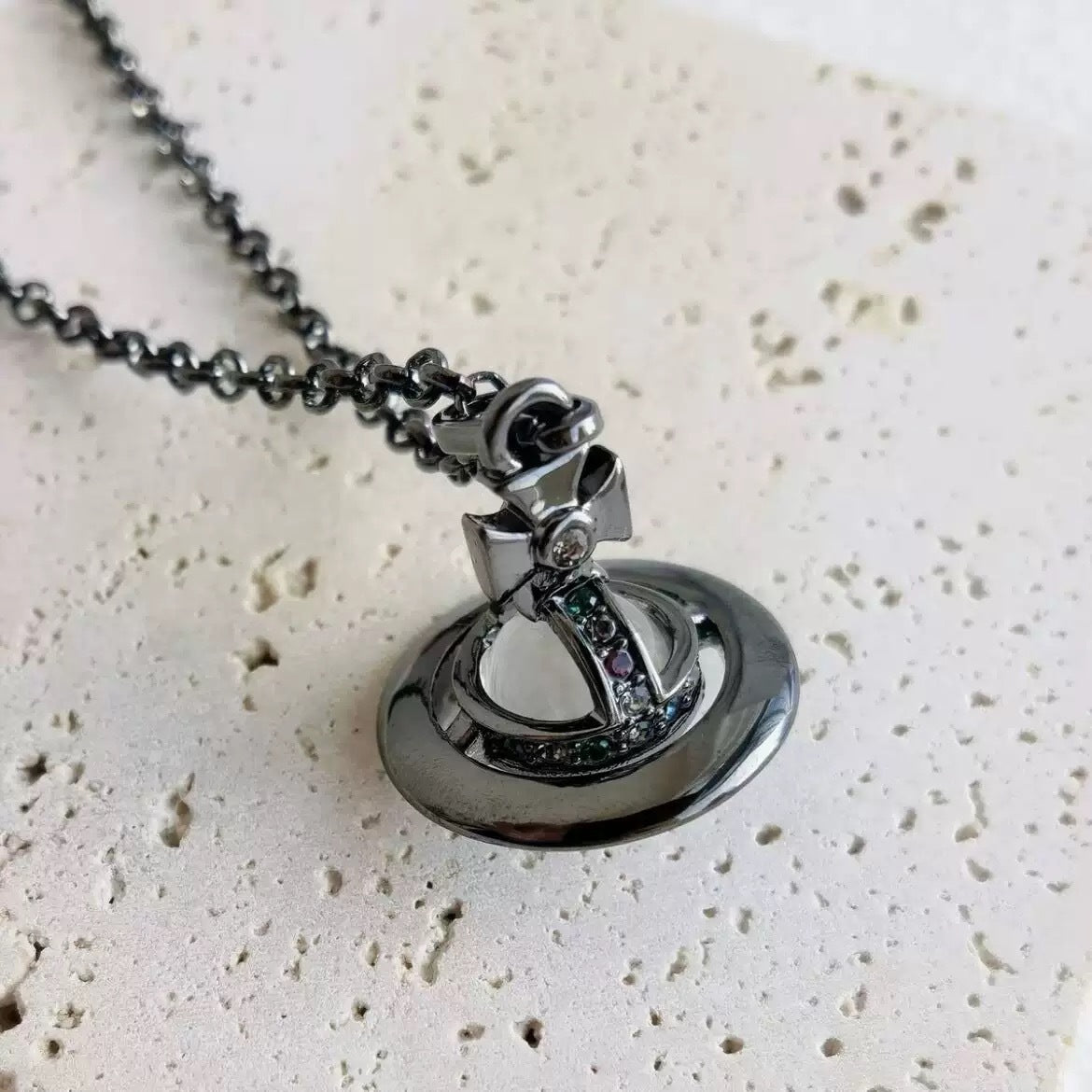 Mint Green Saturn Planet Glass Ball Pendant Necklace