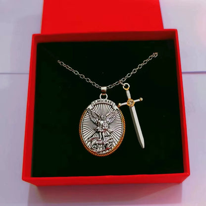 Oval Shield Knight Shield Sword Men's Pendant