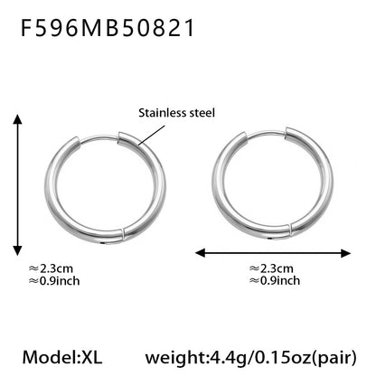 Mysterious minimalist style color-blocked circle ear loops, versatile plain circle earrings PVD