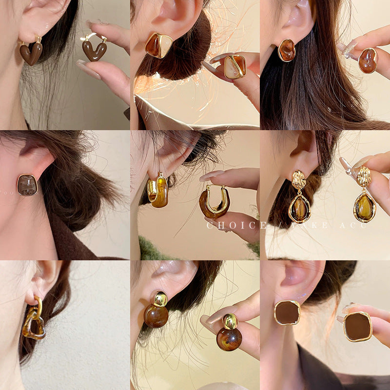 925 Silver Maillard Brown Amber Pearl Stud Earrings