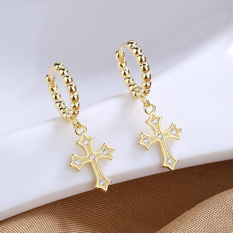 S925 Silver Micro-Inlaid Cross Stud Earrings – Delicate & Versatile