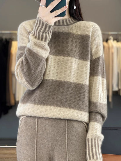 Women's Striped Knit Turtleneck Sweater