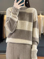 Women's Striped Knit Turtleneck Sweater