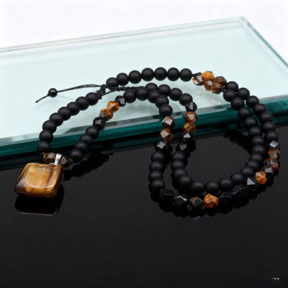 Halsband med pärlor av tigeröga för män