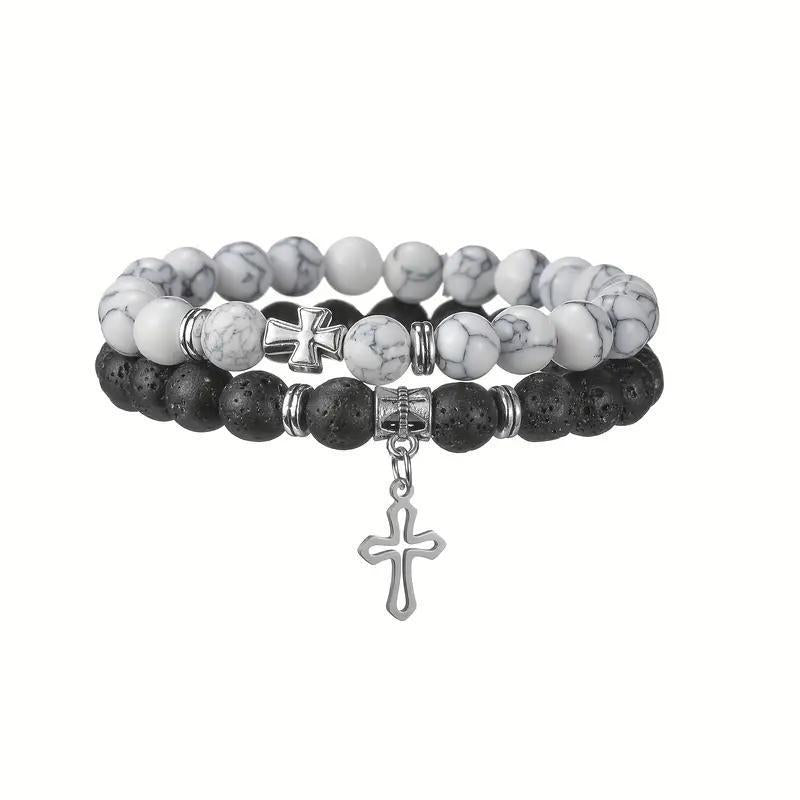 TUME8mm high-quality volcanic  cross bracelet Couple  bracelet