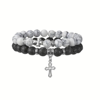 TUME8mm high-quality volcanic  cross bracelet Couple  bracelet