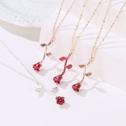 Elegant Red Rose Pendant Necklace
