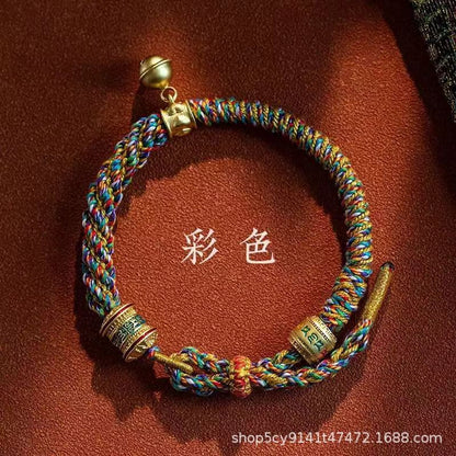 Five-Colour Hand-Woven Red Rope Bracelet