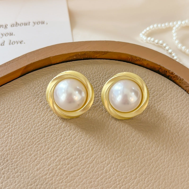 925 Silver Maillard Brown Amber Pearl Stud Earrings