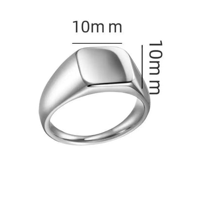 A solid and ooth four-sided ring for men that can be engraved with logos