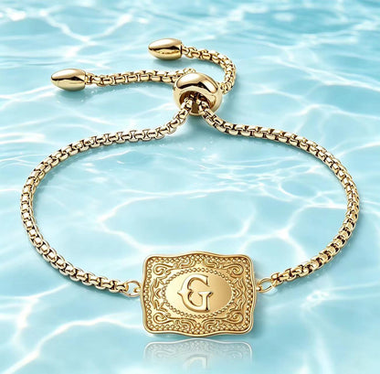 18K Lettered Embossed Fine Chain Bracelet