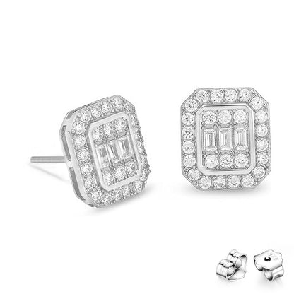 Men's ear studs set with square silver ear rings s925 silver ear stud silver jewelry