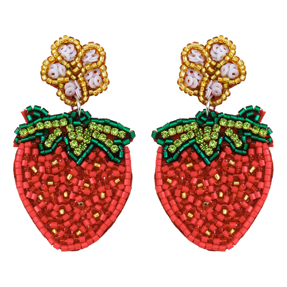 2026 handcrafted strawberry-woven sequined earrings adorned with rice beads