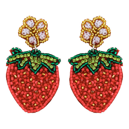 2026 handcrafted strawberry-woven sequined earrings adorned with rice beads