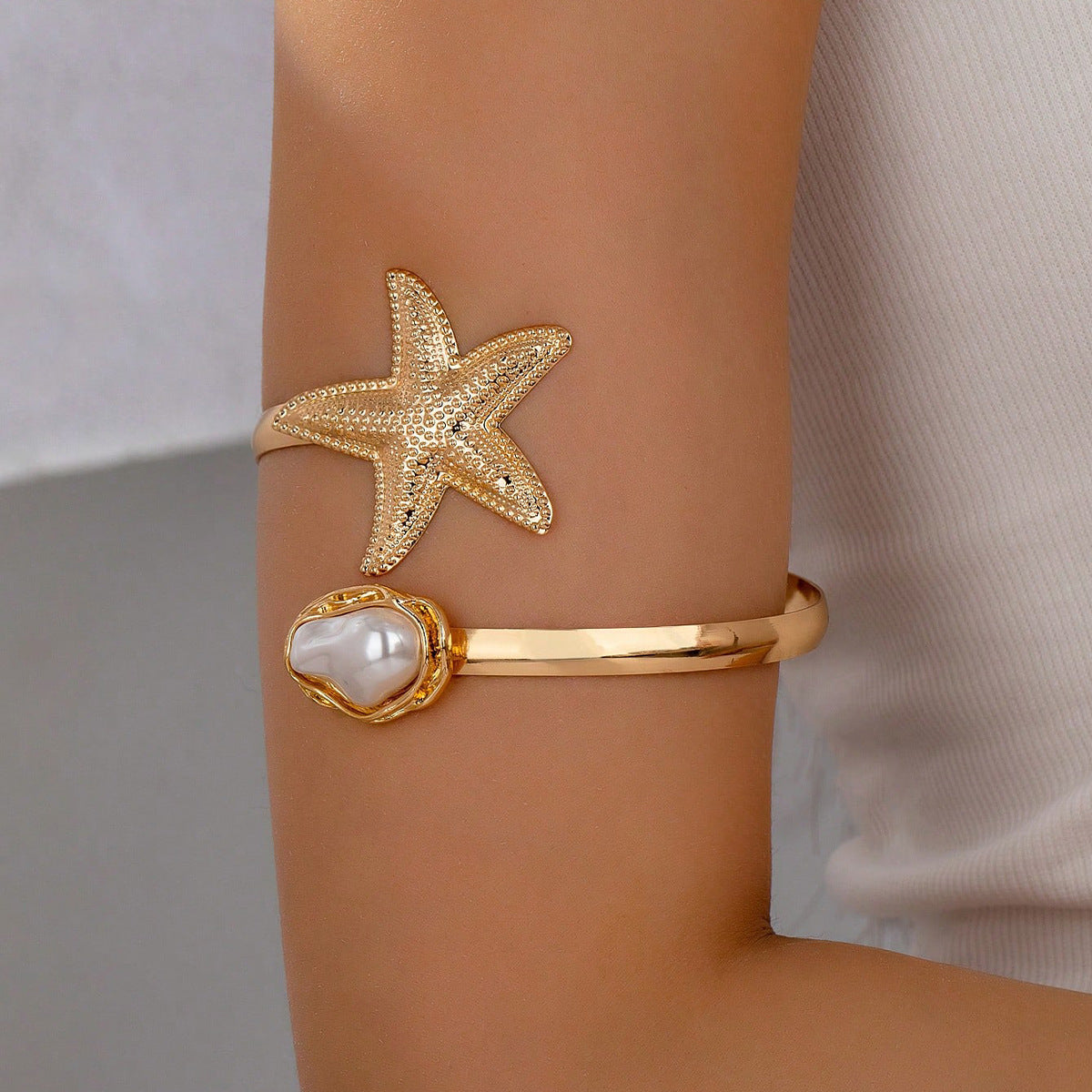 Beach Starfish Shell Pearl Open Arm Bracelet