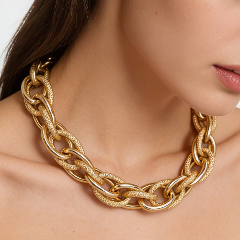 Street trendy color patchwork women's exaggerated single-layer aluminum chain necklace