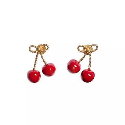 Sweet cherry and cherry earrings, elegant and feminine stud design earrings