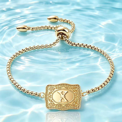 18K Lettered Embossed Fine Chain Bracelet