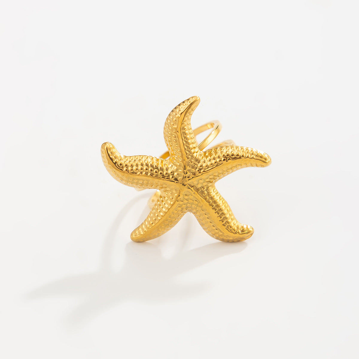 Ocean-style starfish and conch ring, women's vacation-style flower ring