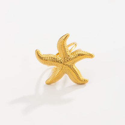 Ocean-style starfish and conch ring, women's vacation-style flower ring