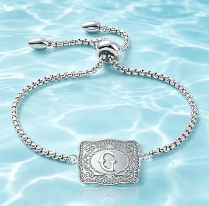 18K Lettered Embossed Fine Chain Bracelet