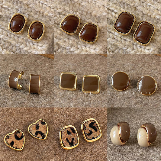 925 Silver Needle Maillard Brown Amber stud earrings for women with a high-end look, designed pearl earrings
