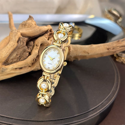 Elliptical Pearl Dial Bracelet Watch