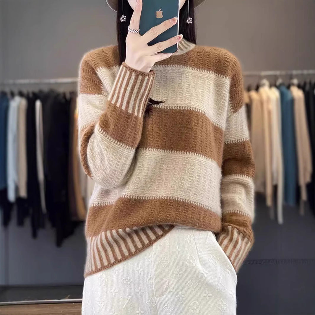 Women's Striped Knit Turtleneck Sweater
