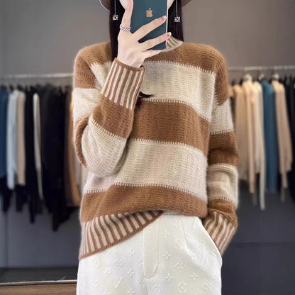 Women's Striped Knit Turtleneck Sweater