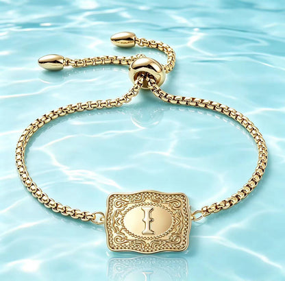 18K Lettered Embossed Fine Chain Bracelet