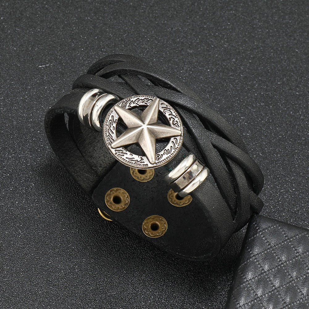 Men's Leather Star Bracelet