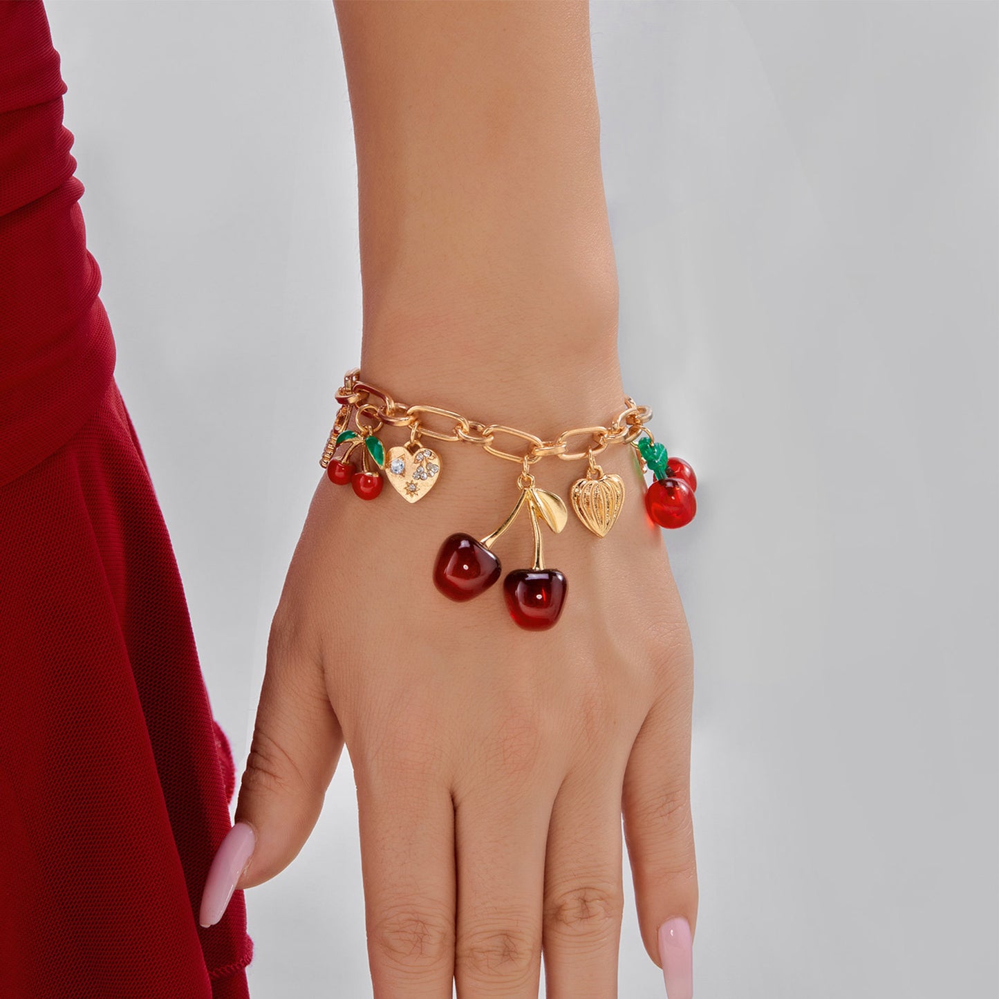 Trendy cherry heart knot bracelet