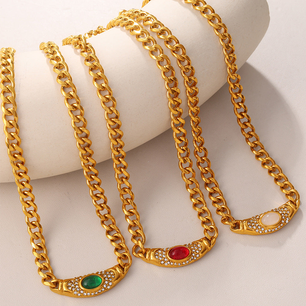 High-end vintage choker chain with cat's eye  inlaid style