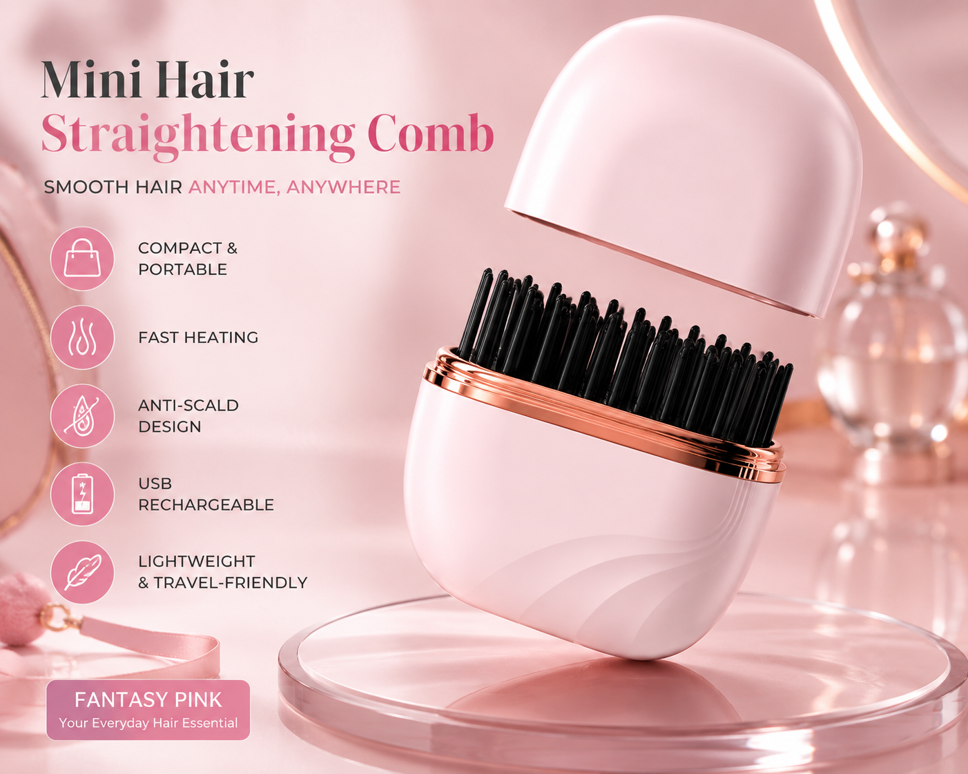 Wireless Mini Hair Straightening Comb