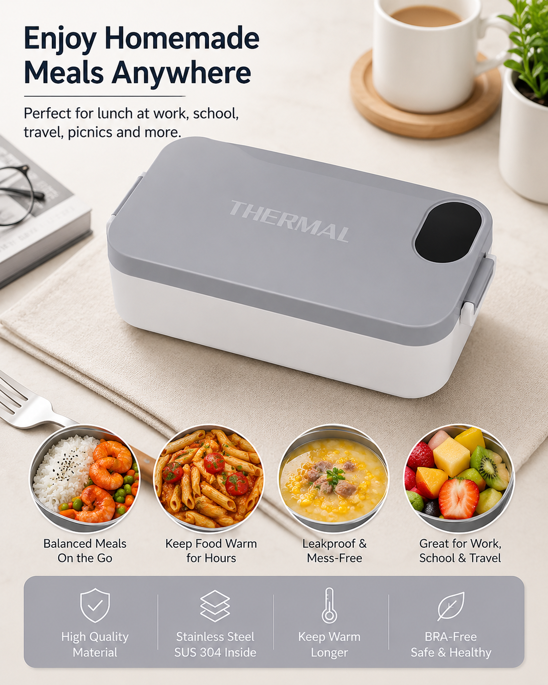 Stainless Steel Lunch Box, 900 ml