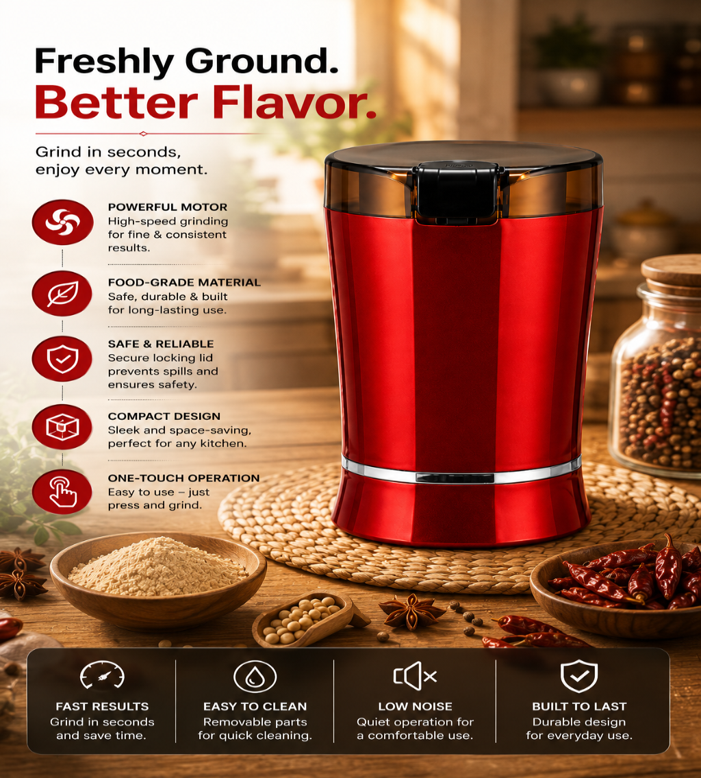 Mini Electric Grain Crusher & Grinder — Stainless Steel | 60W