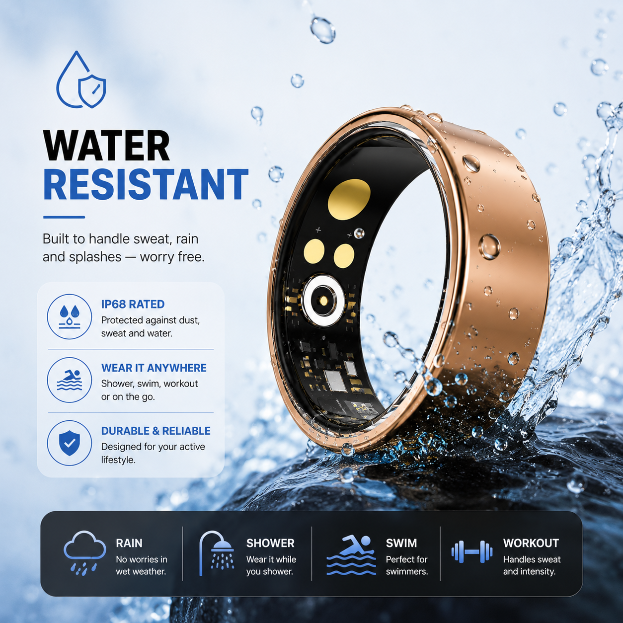 Smart Ring With Bluetooth For Blood Oxygen Heart Rate And Blood Pressure Health Monitoring