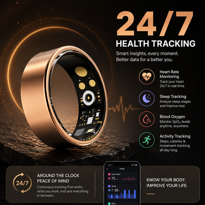 Smart Ring With Bluetooth For Blood Oxygen Heart Rate And Blood Pressure Health Monitoring