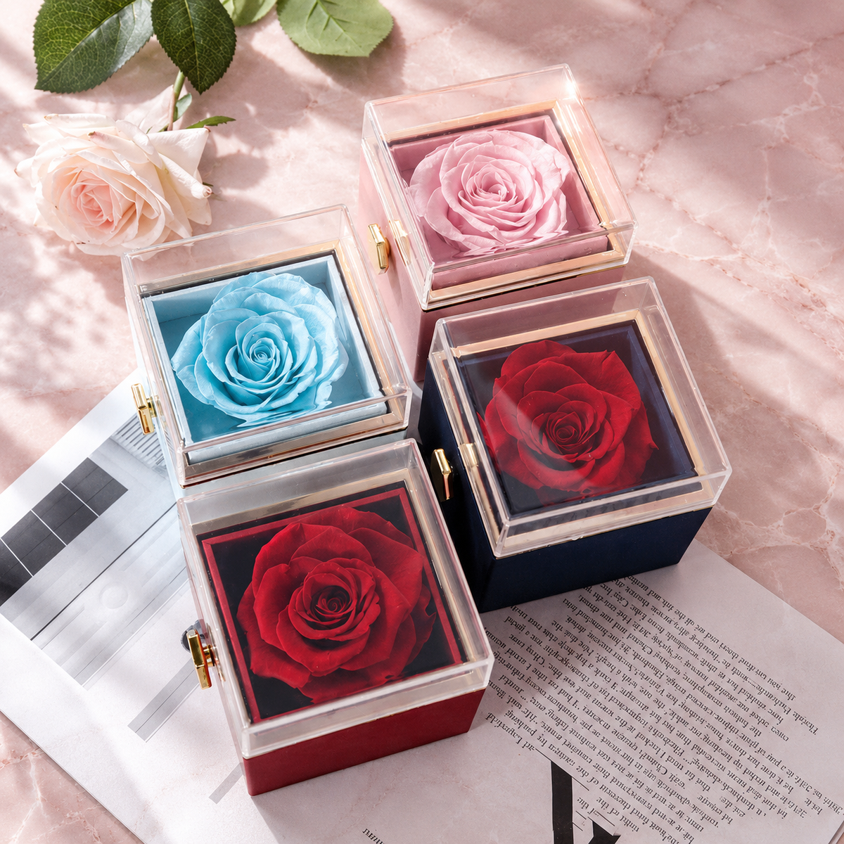Fashion Acrylic Rotating Rose Jewelry Box