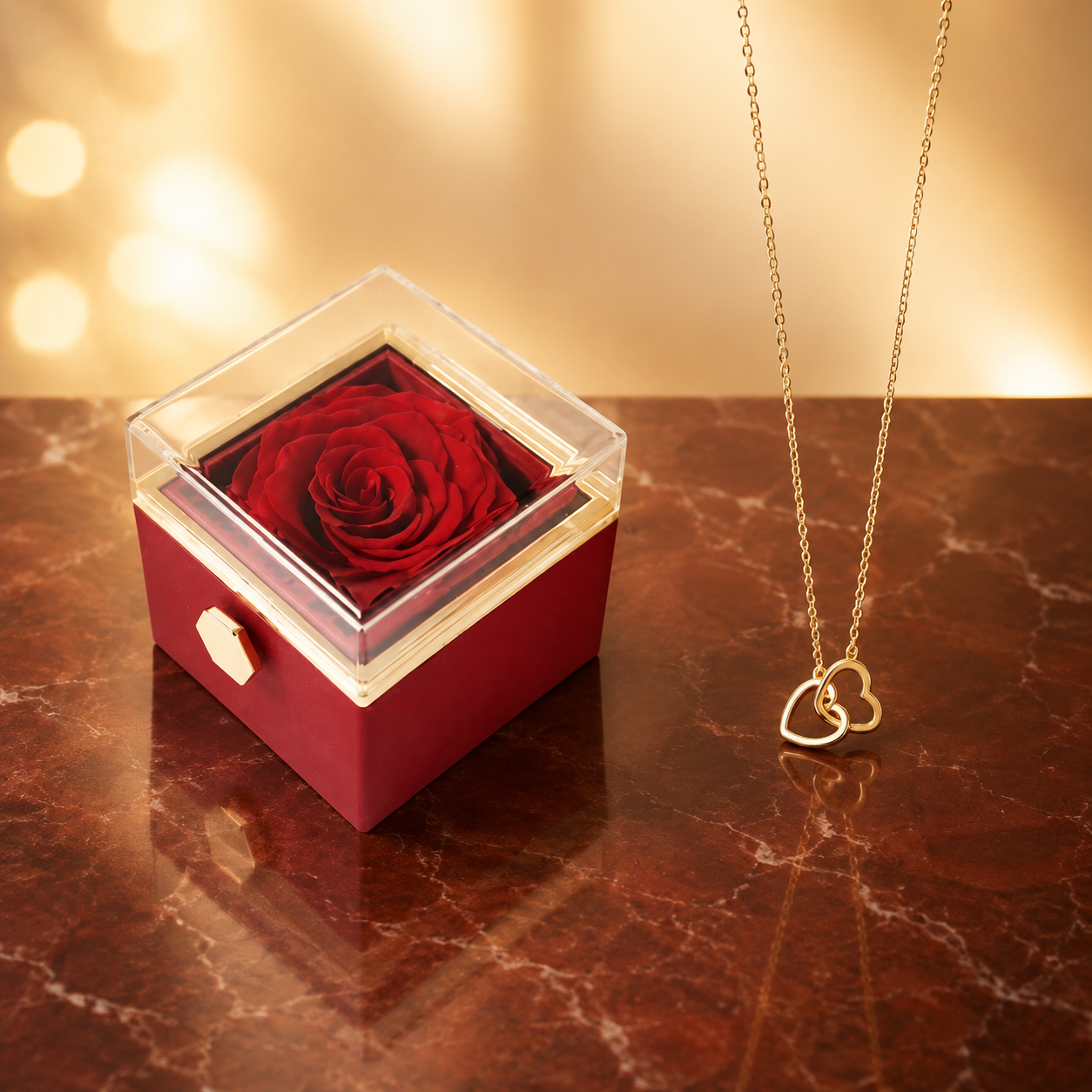 Fashion Acrylic Rotating Rose Jewelry Box