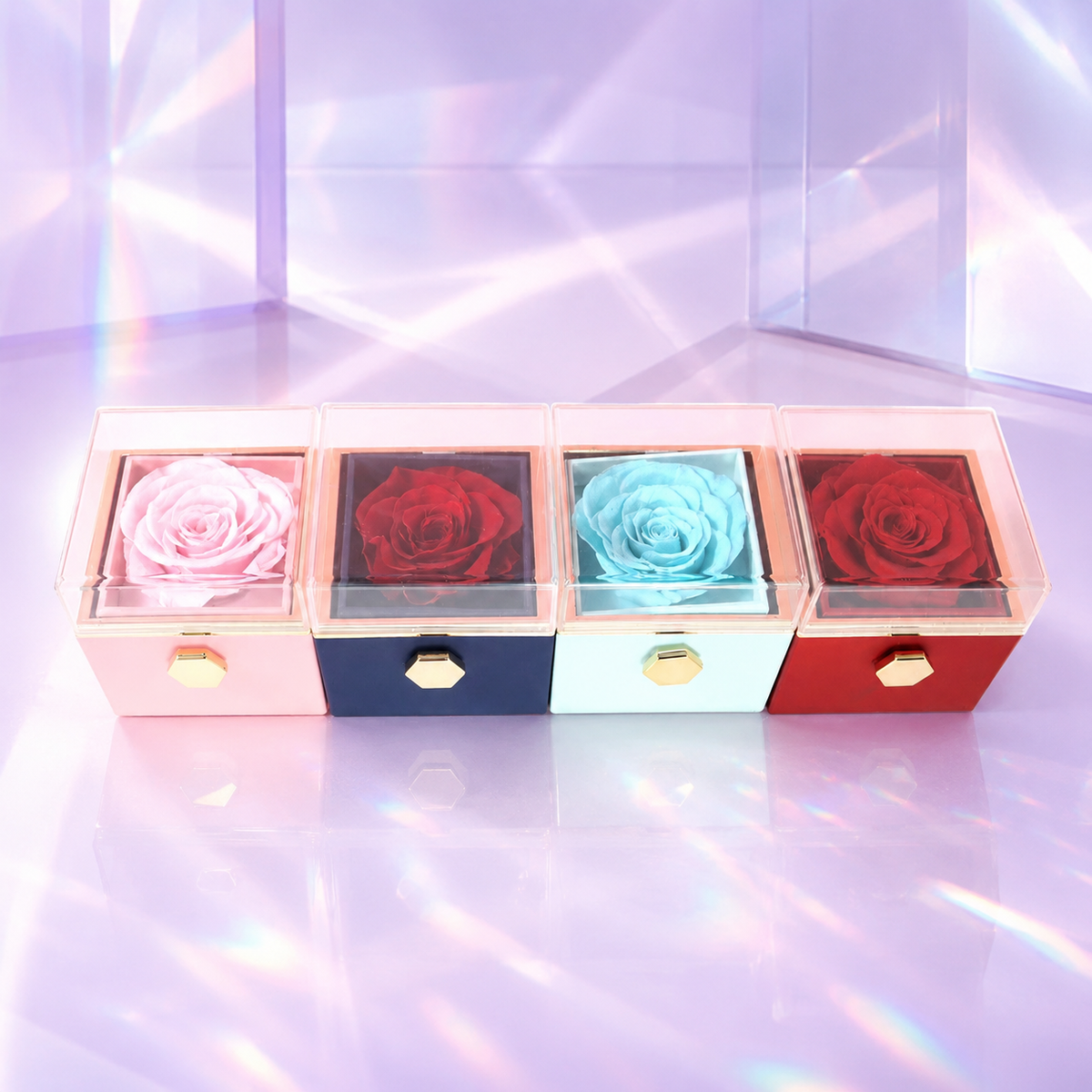 Fashion Acrylic Rotating Rose Jewelry Box