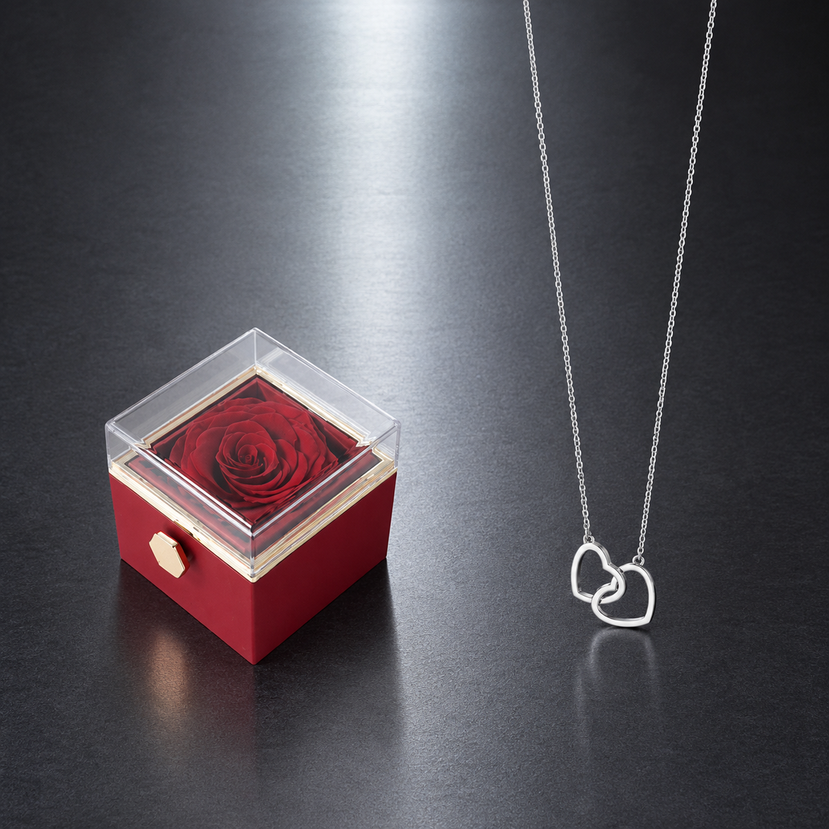 Fashion Acrylic Rotating Rose Jewelry Box