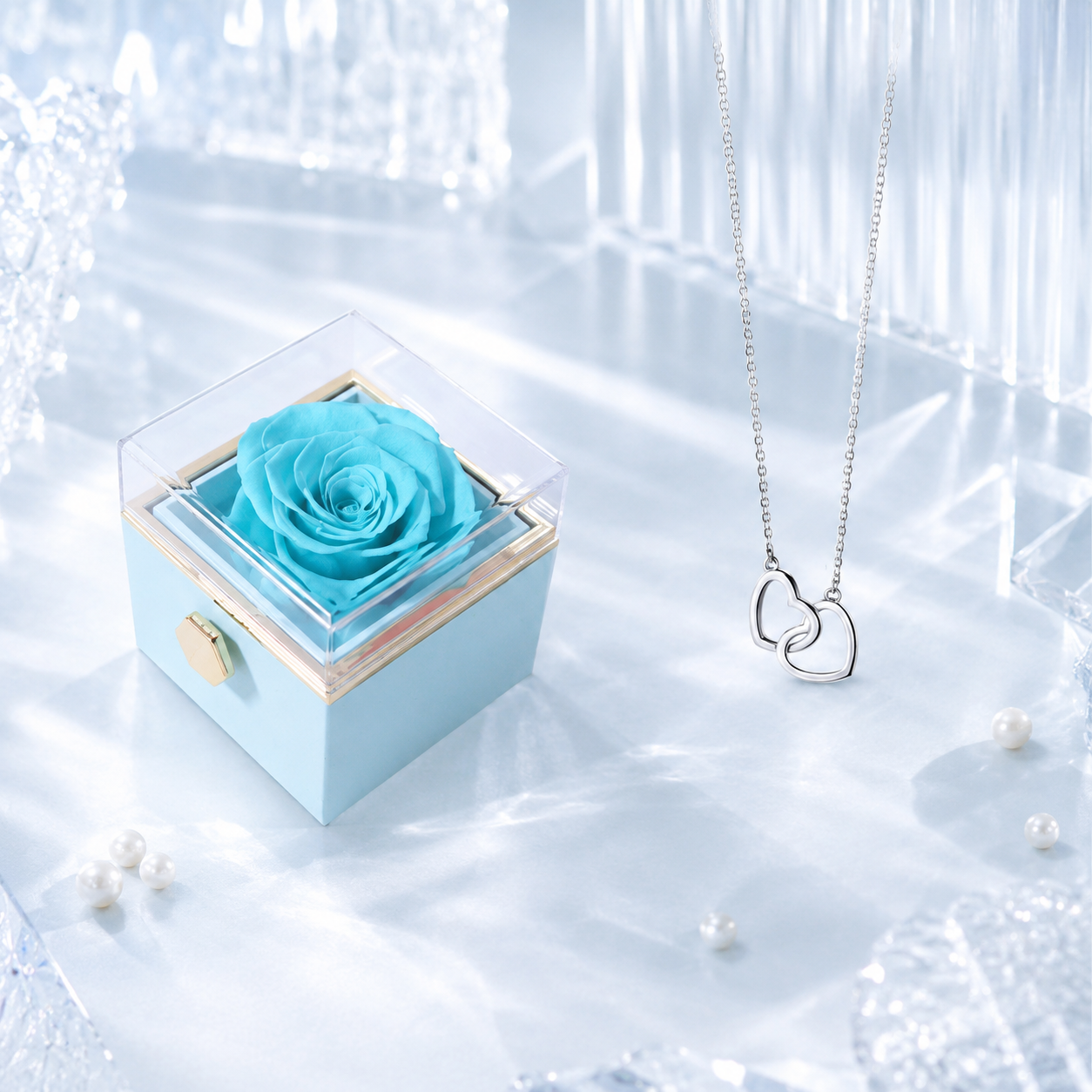 Fashion Acrylic Rotating Rose Jewelry Box
