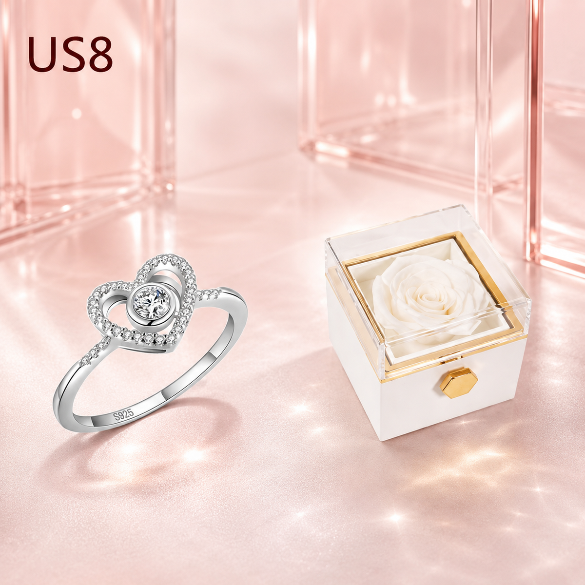 Fashion Acrylic Rotating Rose Jewelry Box
