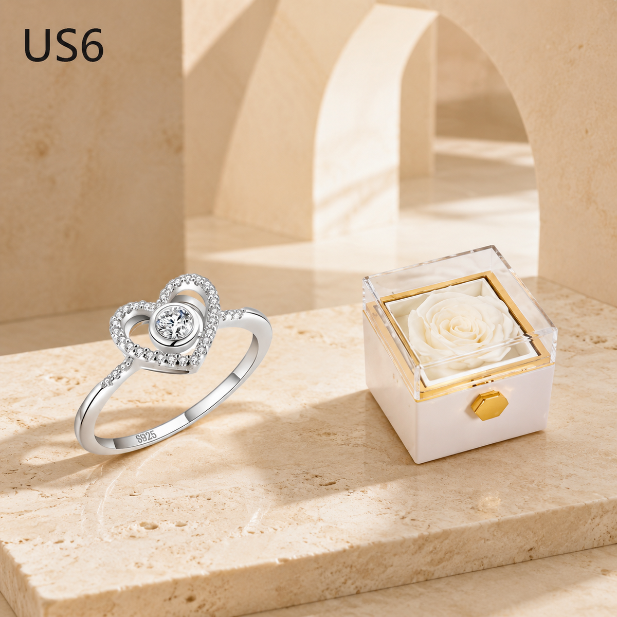 Fashion Acrylic Rotating Rose Jewelry Box