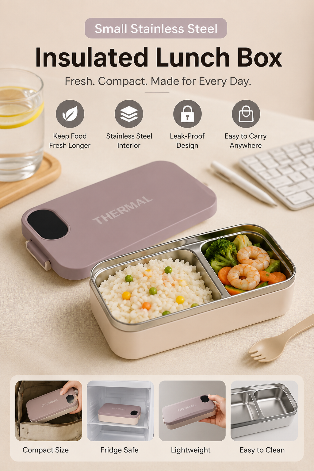 Stainless Steel Lunch Box, 900 ml
