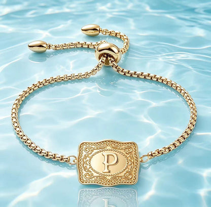 18K Lettered Embossed Fine Chain Bracelet