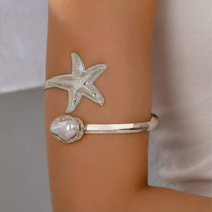 Beach Starfish Shell Pearl Open Arm Bracelet